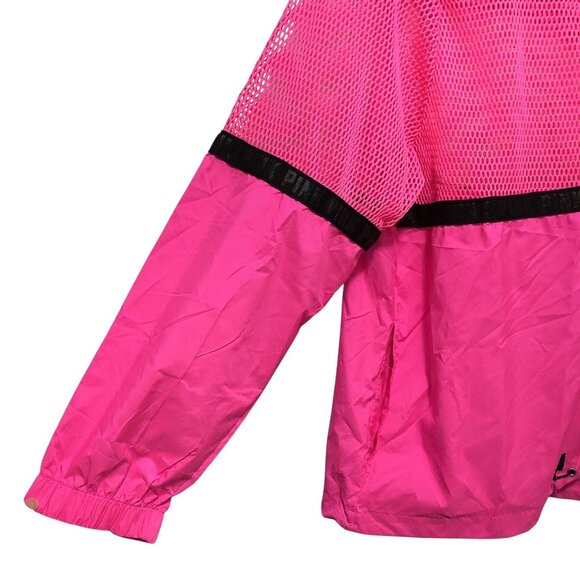 NEW PINK Victoria's Secret Solid Neon Pink Mesh Hooded Full Zip Long Sleeve Jack - Picture 7 of 11